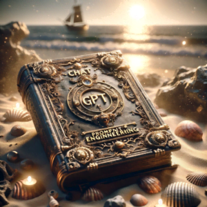 DALL·E 2023 12 13 08.56.05 An ancient looking ornate book with the headline Chat GPT and subheadline Prompt Engineering embossed in old style lettering on the cover. The bo