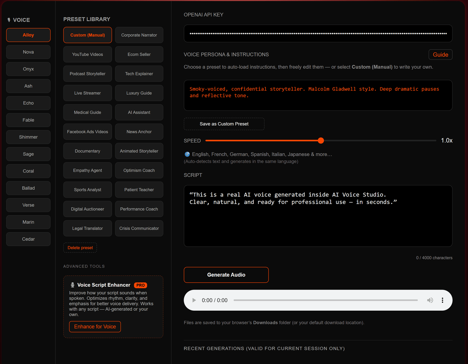 AI Voice Studio Interface