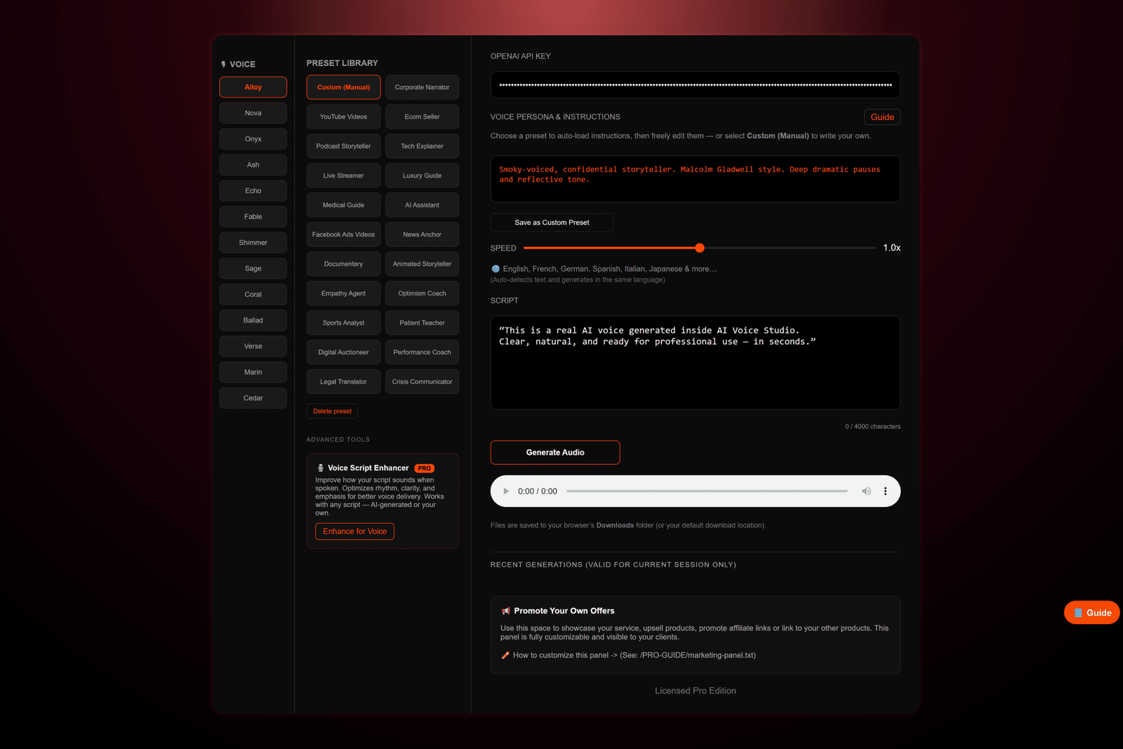 AI Voice Studio Desktop App Interface