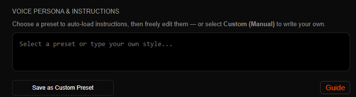 AI Voice Studio – Custom Instructions UI