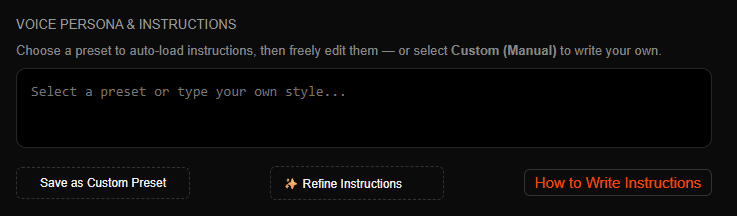 AI Voice Studio – Custom Instructions UI